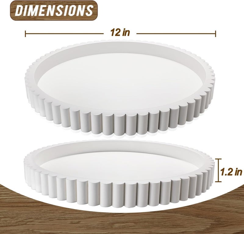 KULEDM Handmade 12in Decorative Tray for Coffee Table Tray Decor, White Wooden Decorative Round Tray for for Coffee Table, Dining Room Table Entryway and Living Room Table - Image 2
